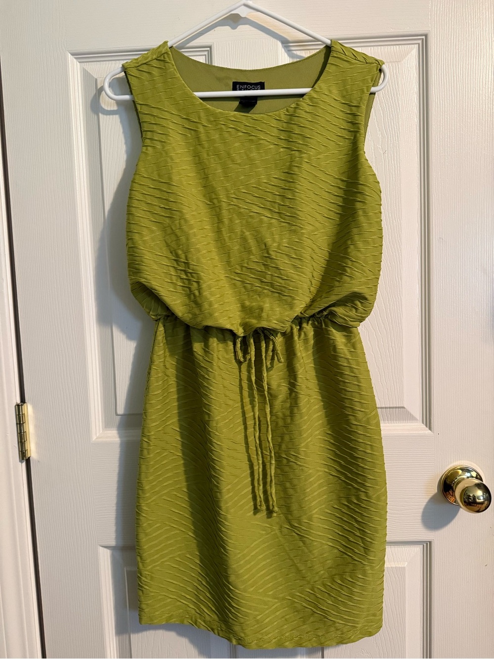 Enfocus Studio Olive Green Sleeveless Drawstring Mini Dress